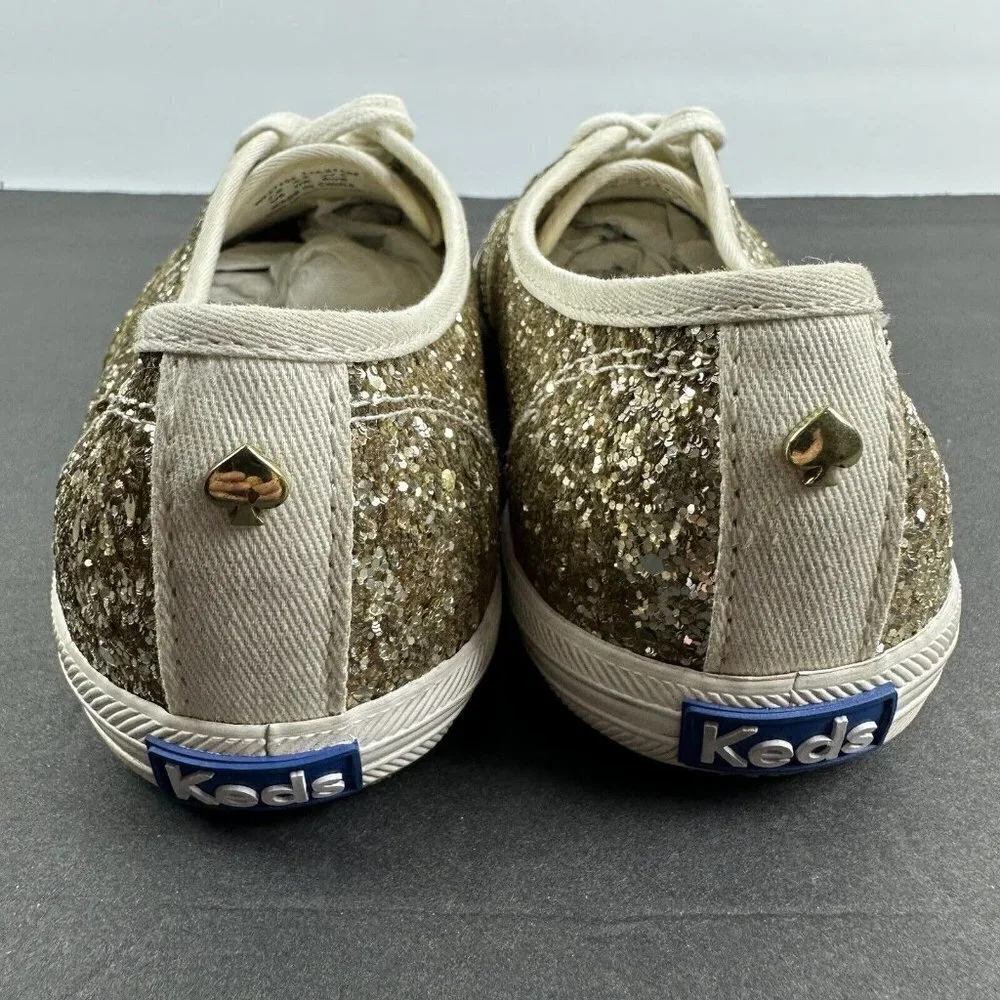 Keds For Kate Spade 7 Gold Glitter‎ Platinum Lace Up Shoes Womens